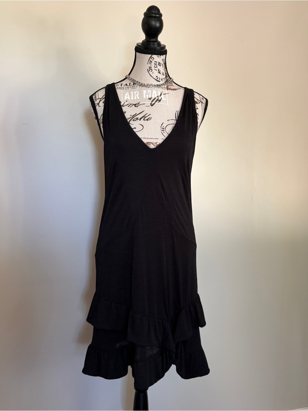 Diesel black ruffle hem v-neck mini dress